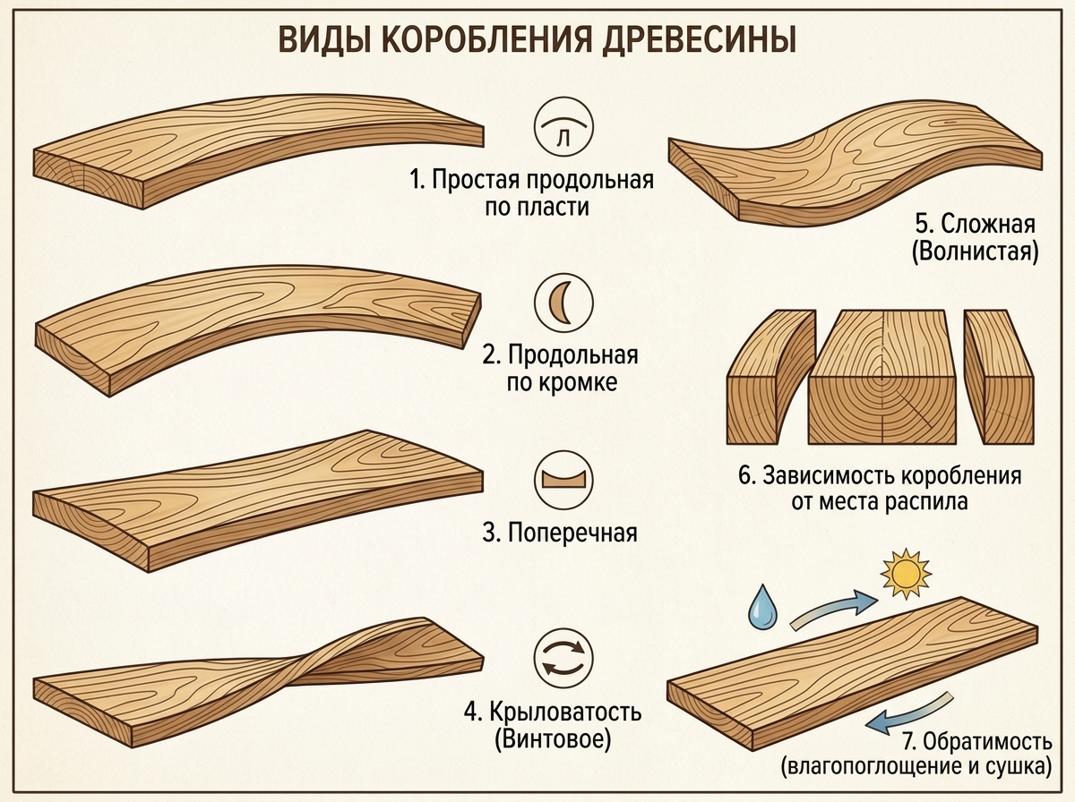 Сравнение: покоробленный мебельный щит из широких ламелей и геометрически стабильный щит из узких ламелей